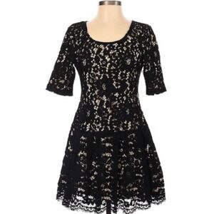 NBD Take Your Time Black Lace Open Back Scoop Neck Mini Dress Size M Fit & Flare